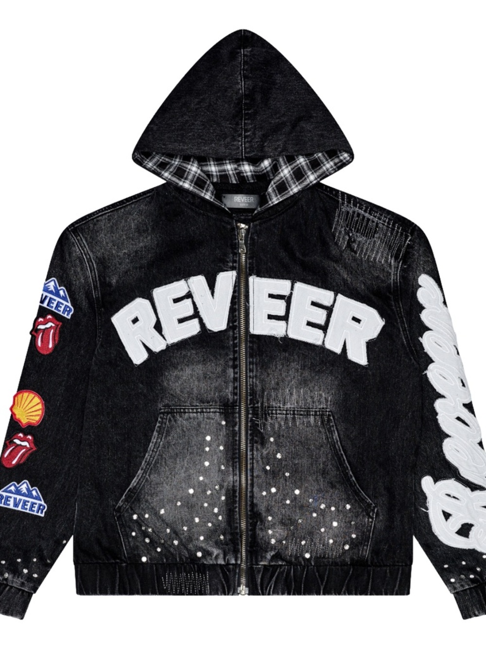 Mens' Black Jean Zip Hoodie Jacket - Reveer
